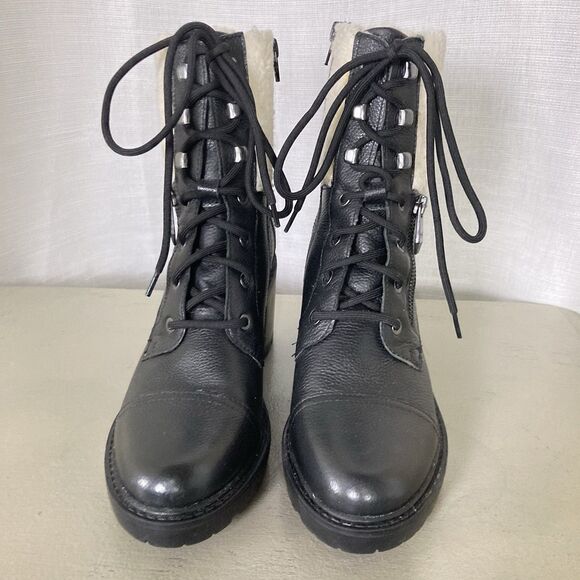 Marc Fisher Black Lansly Genuine Leather Sherpa Lined Combat Boots Size 9.5m EUC - Picture 5 of 12